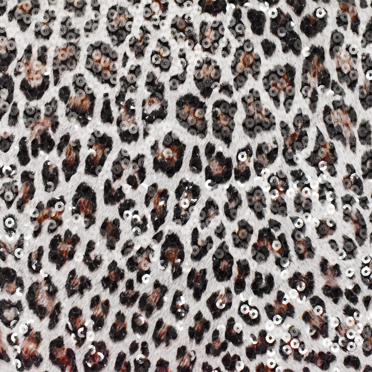 Brown-Multi Cheetah Printed Sequin Stretch Poly Jersey Knit Fabric By the Yard